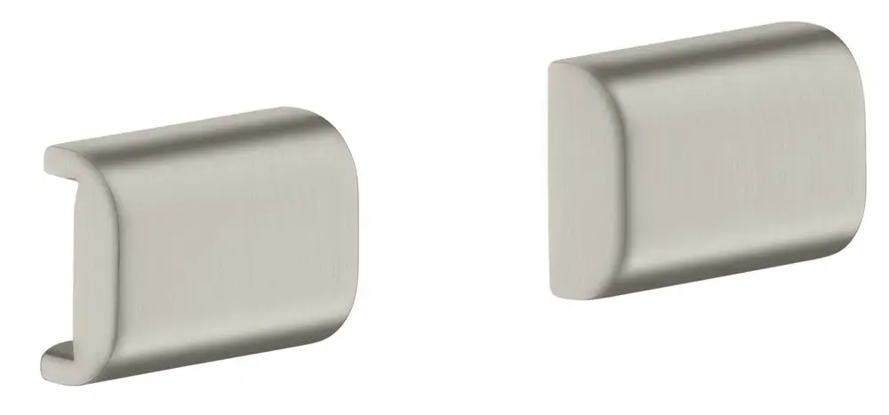 Abdeckung aus Edelstahl-Optik mit abgerundeten Kanten. Komponenten für eine Universal-Reling, hergestellt von AXOR.